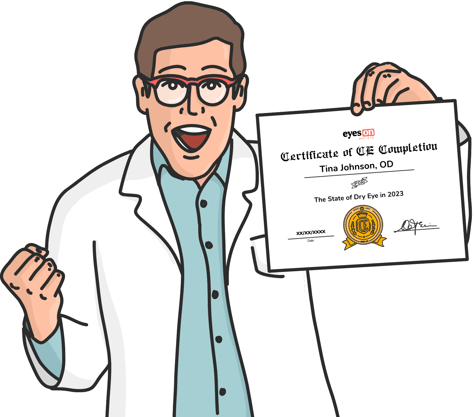 Doctor holding up a certificate of CE completion